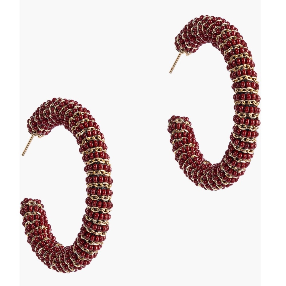 Deepa Gurnani Zareen Hoop Earrings,‎ Maroon/Gold, NWT